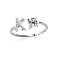 KMKM Buchstabe Ring Silber 925 Damen Offener Verstellbare stapelba Personalisierter Initiale Alphabet A-Z Ring für Mutter Freundin von KMKM