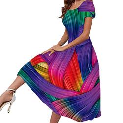 KMKM Sommerkleid Damen Elegant, Vintage Partykleid Strandkleid für Frauen Boho Blumendruck Kleider Damen Elegante Casual Rundhals Kleid Damen Kurzarm Sommerkleider Damen Lang von KMKM