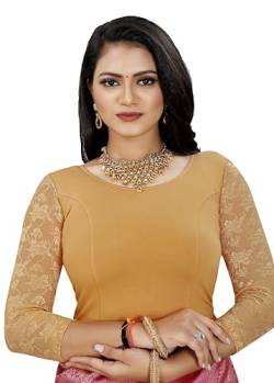 KNETLI Damen-Bluse, dehnbar, vorgefertigt, Lycra, Beige, ethnisch, Saree-Bluse, bauchfreies Top, Choli, Musterd, Large von KNETLI