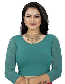 KNETLI Damen-Bluse, dehnbar, vorgefertigt, Lycra, Beige, ethnisch, Saree-Bluse, bauchfreies Top, Choli, Türkis/Ausflug, einfarbig (Getaway Solids), X-Large von KNETLI