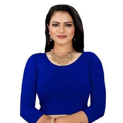 KNETLI Damen-Bluse, dehnbar, vorgefertigt, Lycra, Beige, ethnisch, Saree-Bluse, bauchfreies Top, Choli, blau, Large von KNETLI