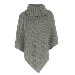 KNIT FACTORY - Nicky Gestrickter Poncho - Damen Strickponcho mit Kragen - Mit Wolle - Hochwertige Qualität - Urban Green von KNIT FACTORY