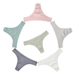 KNITLORD 6er Pack String Tanga Damen Baumwolle Unterhosen Atmungsaktive Unterwäsche Frauen Weich Panties Mehrpack - Rippen L von KNITLORD