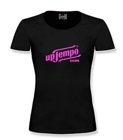 Gabber Damen Shirt Uptempo 220 BPM (M, Schwarz/Neonpink) von KNOW-MORE-STYLEZ