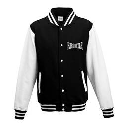 KNOW-MORE-STYLEZ Hardstyle Logo College Jacke (L, Schwarz/Weiss) von KNOW-MORE-STYLEZ