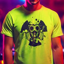 NEON T-Shirt Hardstyle Gasmask KOPFHÖRER Techno Electro DJ Deejay UV Schwarzlicht Disco (XXL) von KNOW-MORE-STYLEZ