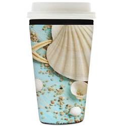 Seashells Wood Wiederverwendbare Kaffeehüllen Neopren-Isolatorhülle für Eiskaffee, Tassen, kalte Getränke, 625 - 680 ml von KOBLEN