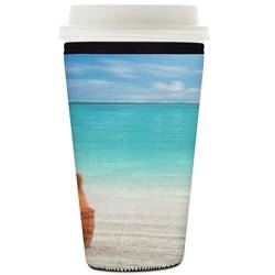 Shell Beach Wiederverwendbare Kaffeehüllen aus Neopren für Eiskaffee, Tassen, kalte Getränke, 473 - 510 ml von KOBLEN