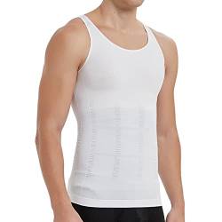 KOCLES Herren-Kompressionsshirt, figurformend, Tanktop, Bauchmuskeln, schmale Unterhemden, Weiß, 3X-Groß von KOCLES