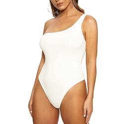 KOEMCY Body Damen Elegant Bodysuit Tops Bodies Overall Stringbody Bodys Off Shoulder Bodysuit Oberteil Blusebody Damenbody Schmal Bodysuits (Weiß, S) von KOEMCY