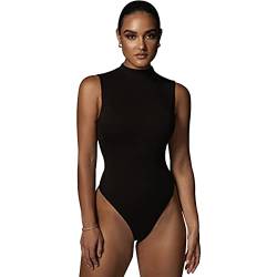 KOEMCY Body Damen Elegent Sexy Ärmellos Halbkragen Bodysuit Tops Schmal Geschnittenes Dehnbares Body Shaper (Schwarz,L) von KOEMCY