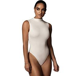 KOEMCY Body Damen Elegent Sexy Ärmellos Halbkragen Bodysuit Tops Schmal Geschnittenes Dehnbares Body Shaper (Weiß,S) von KOEMCY