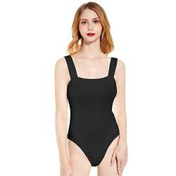 KOEMCY Body Damen Sexy Ärmellos mit Eckigem Ausschnitt Body Shaper Schmal Geschnittenes Dehnbares Tank Top Bodysuits (Schwarz,M) von KOEMCY