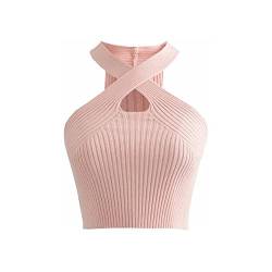 KOEMCY Crop Tops Damen Crop Tank Tops Ärmellose Top Bauchfreie Crop Tops Knitted Tops Sexy Camisole Tank Top Casual Unterhemd (Rosa) von KOEMCY