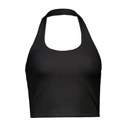 KOEMCY Crop Tops Damen Crop Tank Tops Neckholder Ärmellose Top Bauchfreie Crop Tops Sexy Camisole Tank Top Casual Unterhemd (Schwarz, L) von KOEMCY