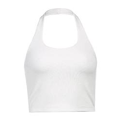 KOEMCY Crop Tops Damen Crop Tank Tops Neckholder Ärmellose Top Bauchfreie Crop Tops Sexy Camisole Tank Top Casual Unterhemd (Weiß, L) von KOEMCY