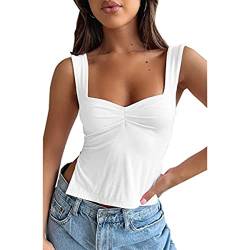 KOEMCY Crop Tops Damen Sexy Oberteile Basic Crop Tank Tops Ärmellose V-Ausschnitt Camisole Tank Top Casual Unterhemd (Weiß, L) von KOEMCY