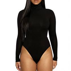 KOEMCY Damen Body Langarm Bodysuit Rollkragen Jumpsuit Elegant Schmal Bodysuits Tops Shapewear Overall Pullover Unterzieh Body Tops Freizeit Bodysuit (Schwarz,XL) von KOEMCY