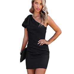 KOEMCY Damen Kleider Bodycon Kleid Kurz Sexy One Shoulder Kleid Enges Wickelkleid Maxikleid Party Abend (Schwarz, M) von KOEMCY