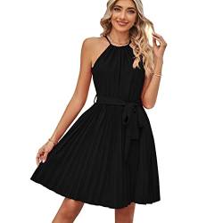 KOEMCY Damen Kleider Sexy Kleid Kurz A-Linie Kleid Wickelkleid Sommerkleid Sexy Kleid Ärmelloses Elegant Kleid (Schwarz, L) von KOEMCY