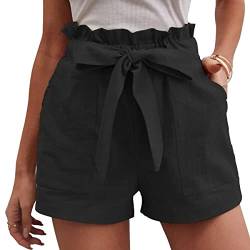 KOEMCY Damen Shorts High Waist Freizeit Short Lässige Kurze Hose Sport Strand Hosen Trainingsshorts Hotpants Shorts mit Taschen Shorts für Running Yoga Sommer (Schwarz,XL) von KOEMCY