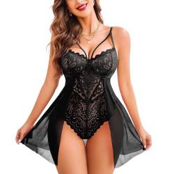 KOEMCY Dessous Damen Sexy Unterwäsche Lingerie Reizwäsche Kleid Strapse Negligee Babydoll Bodysuit Sexy Transparente Nachtwäsche Lingerie (Schwarz, L) von KOEMCY