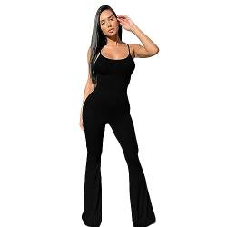 KOEMCY Jumpsuit Damen Elegant Lang Jumpsuit Onepiece Overall Hosenanzug Playsuit Romper Ärmellose Bodycon Tank Top Breites Hosenbein Casual Lose Party (Schwarz, L) von KOEMCY