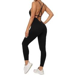 KOEMCY Jumpsuit Damen Rückenfrei Bodycon Elegant One Piece Bodysuit Ärmellos Playsuit Sommer Overall Romper Strampler Spielanzug Ärmellose Bodycon Tank Top (Schwarz, M) von KOEMCY