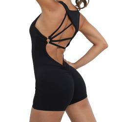 KOEMCY Jumpsuit Damen Sexy Rückenfreies Cut Out Overalls Nahtlos Bodycon Stretchy Slim Jumpsuit Sport Workout Yoga Playsuit (Schwarz,L) von KOEMCY