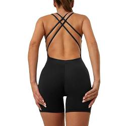 KOEMCY Jumpsuit Damen Sexy Rückenfreies Sport Einteiler One Piece Nahtloser Playsuit Stretchy Romper Sport Fitness Outfit (Schwarz,M) von KOEMCY