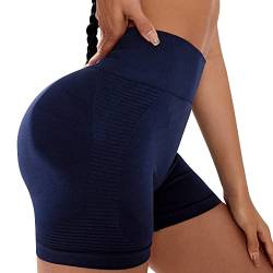 KOEMCY Kurze Sporthose Damen, Kurze Leggings Hohe Taille Yoga Sport Shorts, Kurze Hose Radlerhose Laufhose Seamless Scrunch Butt Lifting Shorts Kurze für Gym Fitness Workout Yoga (Blau, S) von KOEMCY