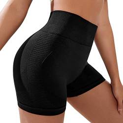 KOEMCY Kurze Sporthose Damen, Kurze Leggings Hohe Taille Yoga Sport Shorts, Kurze Hose Radlerhose Laufhose Seamless Scrunch Butt Lifting Shorts Kurze für Gym Fitness Workout Yoga (Schwarz, S) von KOEMCY