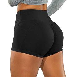KOEMCY Kurze Sporthose Damen, Yoga Sport Shorts mit Taschen, Kurze Hose Leggings Radlerhose Laufhose für Gym Fitness Workout Yoga (Schwarz, XL) von KOEMCY