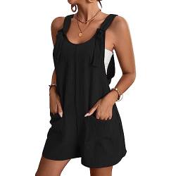 KOEMCY Latzhose Damen Kurz Jumpsuit Sommer Ärmellos Overalls Quadratischer Kragen Romper Playsuit High Waist Shortalls Loose Hosenträger (Schwarz, S) von KOEMCY