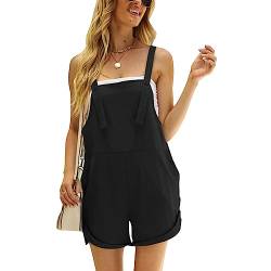 KOEMCY Latzhose Damen Kurze Jumpsuit Ärmellos Overalls Sommer Playsuit Hosenanzug Lässige Hosenträger Shorts Loose Fit Romper mit Taschen (Schwarz, XL) von KOEMCY