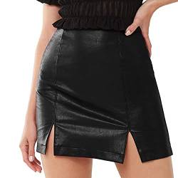 KOEMCY Leder Rock Damen Röcke Minirock Sexy Hohe Taille Bleistiftrock Schwarze Pu Leder Figurbetont Kurze Freizeitrock (Schwarz, L) von KOEMCY