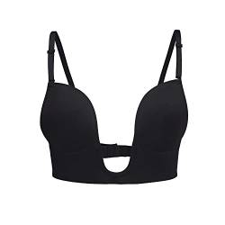 KOEMCY Rückenfreier BH für Damen Tief V-Ausschnitt Push up BH Sexy Lifting BH Ohne Bügel U Förmiger Rücken BH für Kleid Brautkleider (Schwarz,A) von KOEMCY