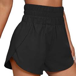 KOEMCY Shorts Damen Laufshorts Sporthosen Sommer Kurz Hose Hoch Taillierte Schnell Trocknende Sportshorts für Gym, Fitness, Laufen, Yoga, Workout, Sport (Schwarz, XL) von KOEMCY