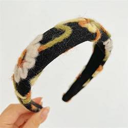 Herbst Winter Retro Wollstirnband Farbabstimmung Haarschmuck Stirnband Haar Frau 1St (Color : Black Flowers) von KOFORD