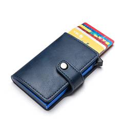 KOFORD Lässiger Kreditkartenhalter Smart Wallets Metall Aluminium Box Schlank Männer und Frauen Ausweishalter PU Leder 1 Stück (Farbe: Blau YM015) von KOFORD