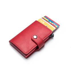 KOFORD Lässiger Kreditkartenhalter Smart Wallets Metall Aluminium Box Schlank Männer und Frauen Ausweishalter PU Leder 1 Stück (Farbe: Rot YM015) von KOFORD