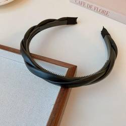 Leder Twist Stirnband Elegant Kreuz Haarband Frauen mit Zähnen rutschfeste Haarnadel 1St (Color : Black) von KOFORD