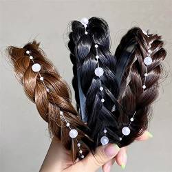 Mode Braid Perücke Perle Haarband Hairwear for Frauen Fishbone Braided Twist Haarteil Stirnband Haarnadel Haarschmuck 1St (Color : A) von KOFORD