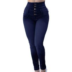 KOG Amazon Basics Damen Jeans Jeanshose Hosen Fashion Sommerhose Leicht Baumwolle Mode Cargo Hosen Frauen Sport Hose Einfarbig Lässig Wanderhose Skinny Schlaghose 70er Gutschein Dunkelblau XL von KOG