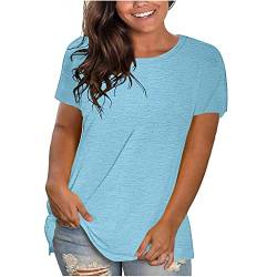 KOG Amazon Essentials Damen Shirt Elegante Einfarbige T-Shirts Freizeit Baumwolle Tshirt Frauen Bekleidung Elegant Einfarbige Tunika Frau Rundhals Lässig Tops Gutschein Hellblau 3XL von KOG