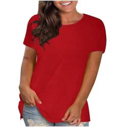 KOG Amazon Essentials Damen Shirts Sommer Einfarbig Blusen & Tuniken Elegante Baumwolle Tuniken T-Shirt Lässig Tee T-Shirt Teenager Rundhals Elegant Blusen Outlet Angebote Rot XL von KOG