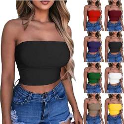 KOG Amazon Gutschein Bandeau Top Damen Crop Tops Sexy Tube Top Frauen Sommer Y2k Aesthetic Clothes Off Shoulder Bauchfreie Trägerloses Top Slim Fit Oberteile Angebote Schwarz M von KOG