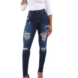 KOG Amazon Gutschein Jeans Damen Hose Jeanshose Sommer Mom Jeans Damen Baumwolle Cargo Hose Frau Outdoor Hosen Bootcut Weites Bein Arbeitshose Lose Festliche Hosen Gutschein Blau XXL von KOG