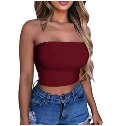 KOG Amazon Warehouse Deal Bandeau Top Damen Crop Tops Sexy Tube Top Frauen Sommer Y2k Aesthetic Clothes Push up Bustier Bauchfreie Trägerloser Slim Fit Oberteile Gutschein Amazon Wein S von KOG