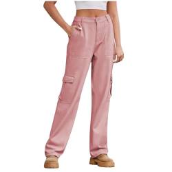 KOG Angebote Damen Jeans Jeanshose Hose Casual Mom Jeans Damen Baumwolle Elegant Cargohose Frauen Wanderhose Sexy Outdoor Hosen Weites Bein Marlenehose Lose Gothic Hose Prime Rosa XXL von KOG